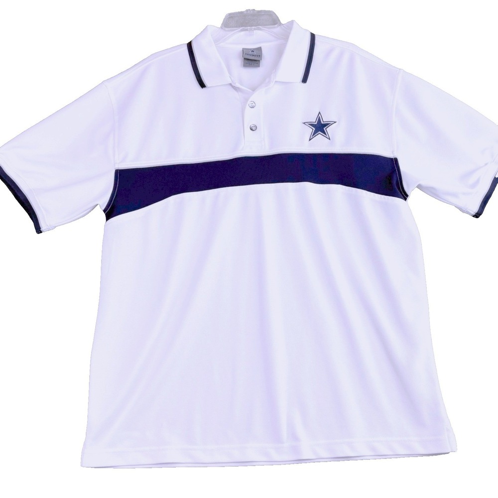 Dallas Cowboys Authentic Apparel Mens Large White Polo‎ Shirt NFL Football